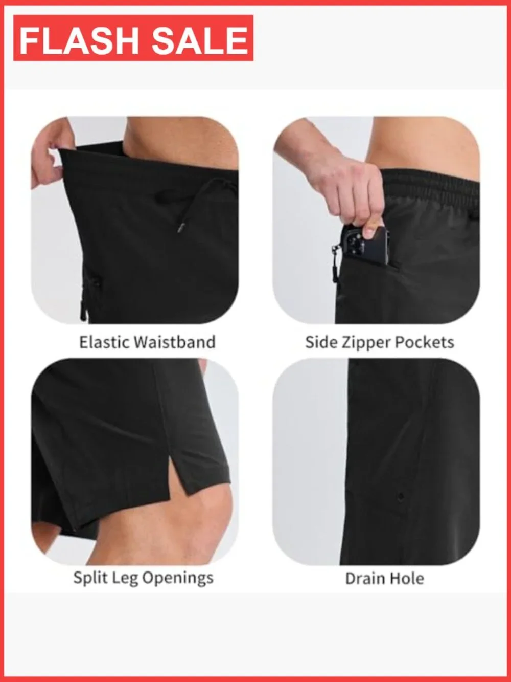 Men's Quick Dry Swim Trunks Board Shorts with Zipper Pockets